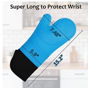 NEW Heat Resistant Silicone Oven Mitts Extra Long And Flexible (2)